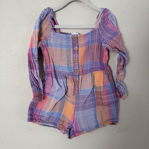 Cotton On Kids Rainbow Plaid Long Sleeve Romper - Size 6 - Picture 1 of 4